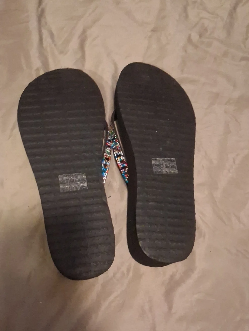 Yellow Box Black Wedge Sandals with Multicolor Beaded Straps - Picture 4 of 4